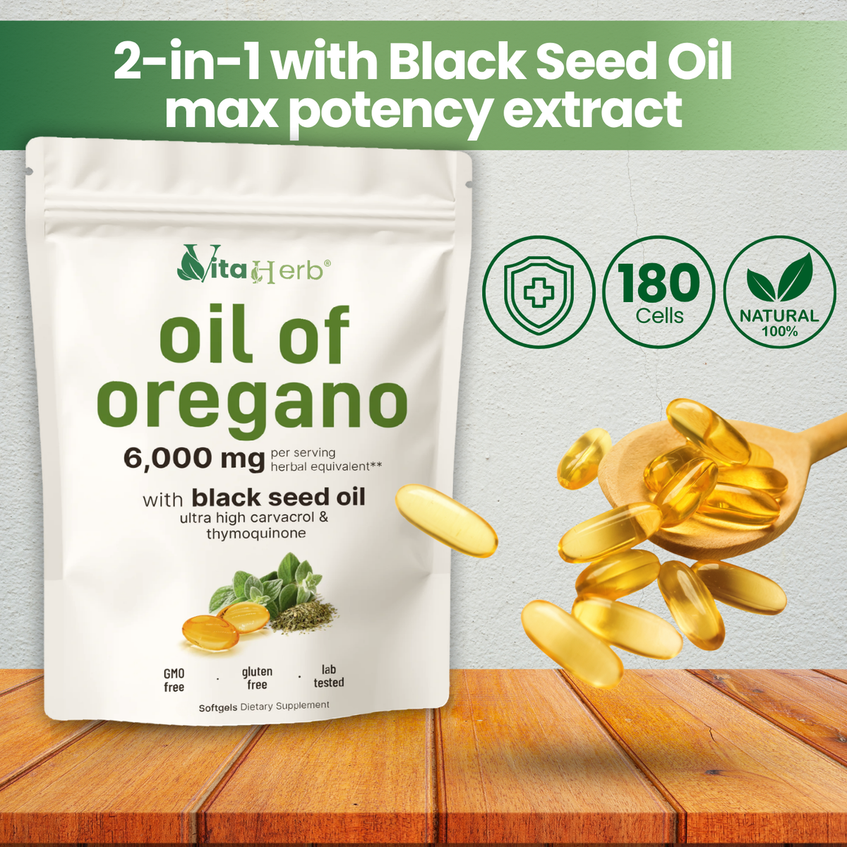 VitaHerb® Oregano + Black Seed, Immune Softgels